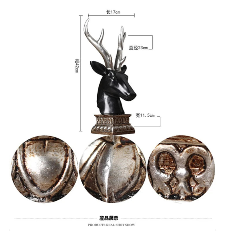 American Luxury Deer Head Decoration Crafts Deer Model Home TV Cabinet Model Room Soft Figurines Creative Miniatures Ornaments