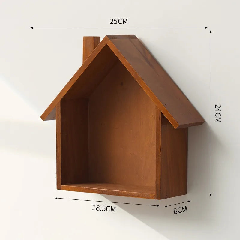 Wooden House Wall Decor Vintage Wall Mounted Shelf for Entryway Living Room Bedroom Minimalist Nordic Style Home Organization