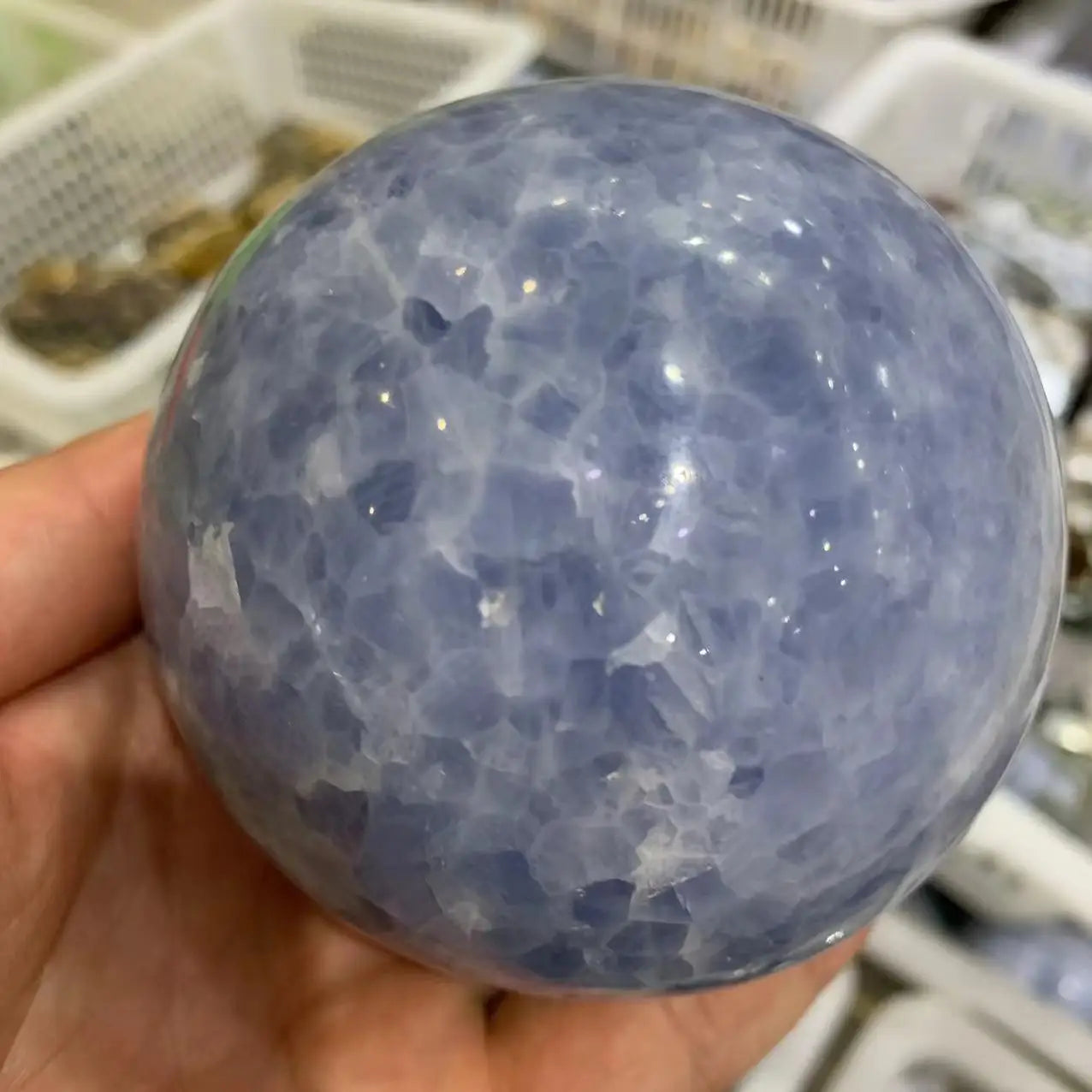 Natural Blue Calcite Gemstone Sphere Celestine Quartz Healing Stone Ball Crystal Home Deco