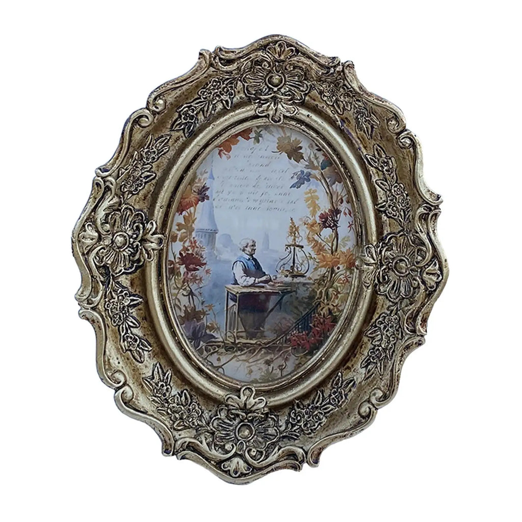 Picture Frame Room Oval Retro Desk DIY Elegant Antique Picture Display Photo Holder for Bedroom Holiday Table Hallway Party