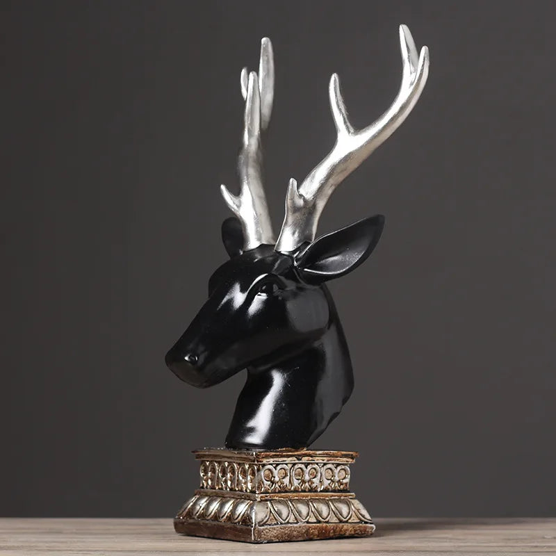 American Luxury Deer Head Decoration Crafts Deer Model Home TV Cabinet Model Room Soft Figurines Creative Miniatures Ornaments