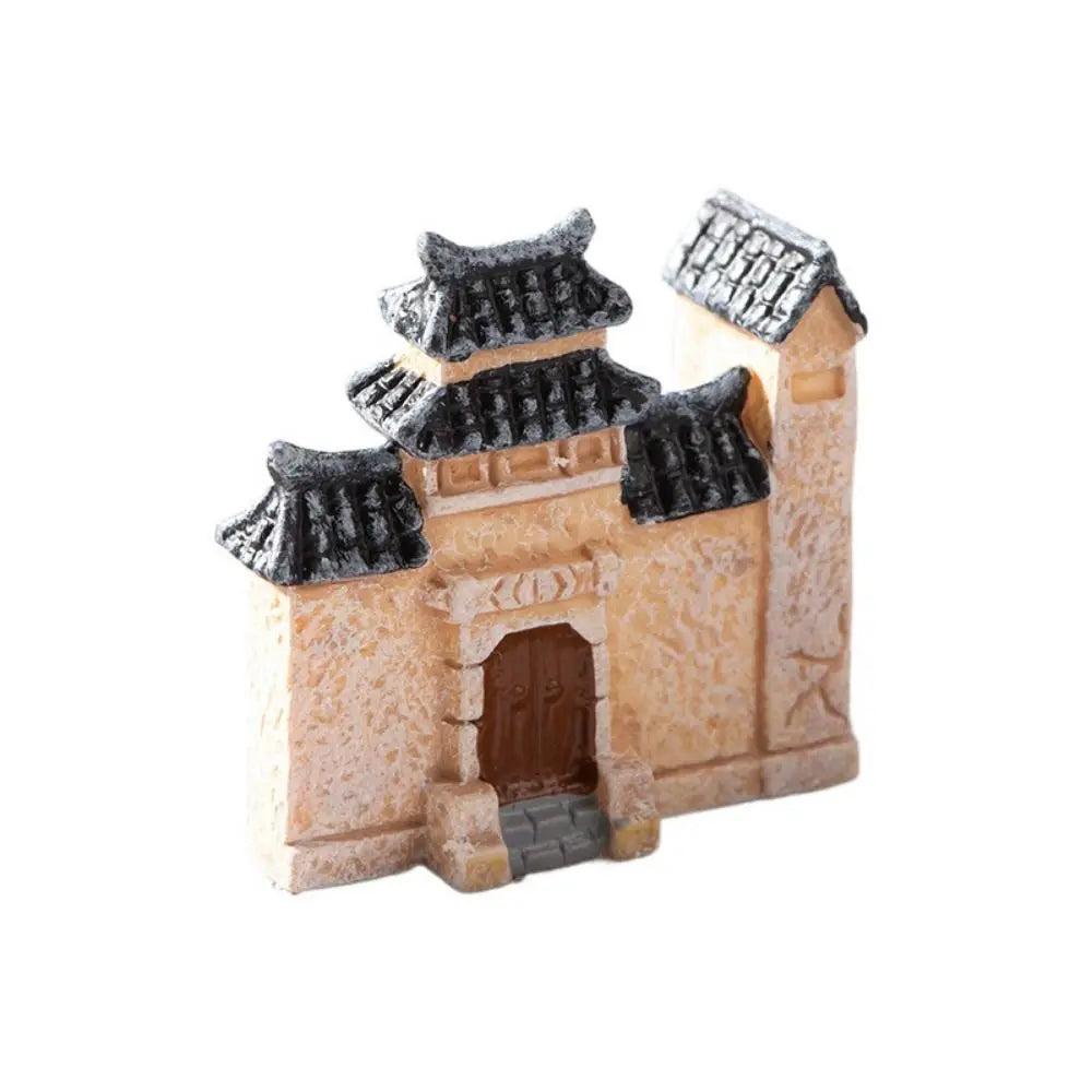 Decorative Mini Resin House Chinese Style Retor Bonsai Landscaping Resin Mini House Retro Building Home Desk