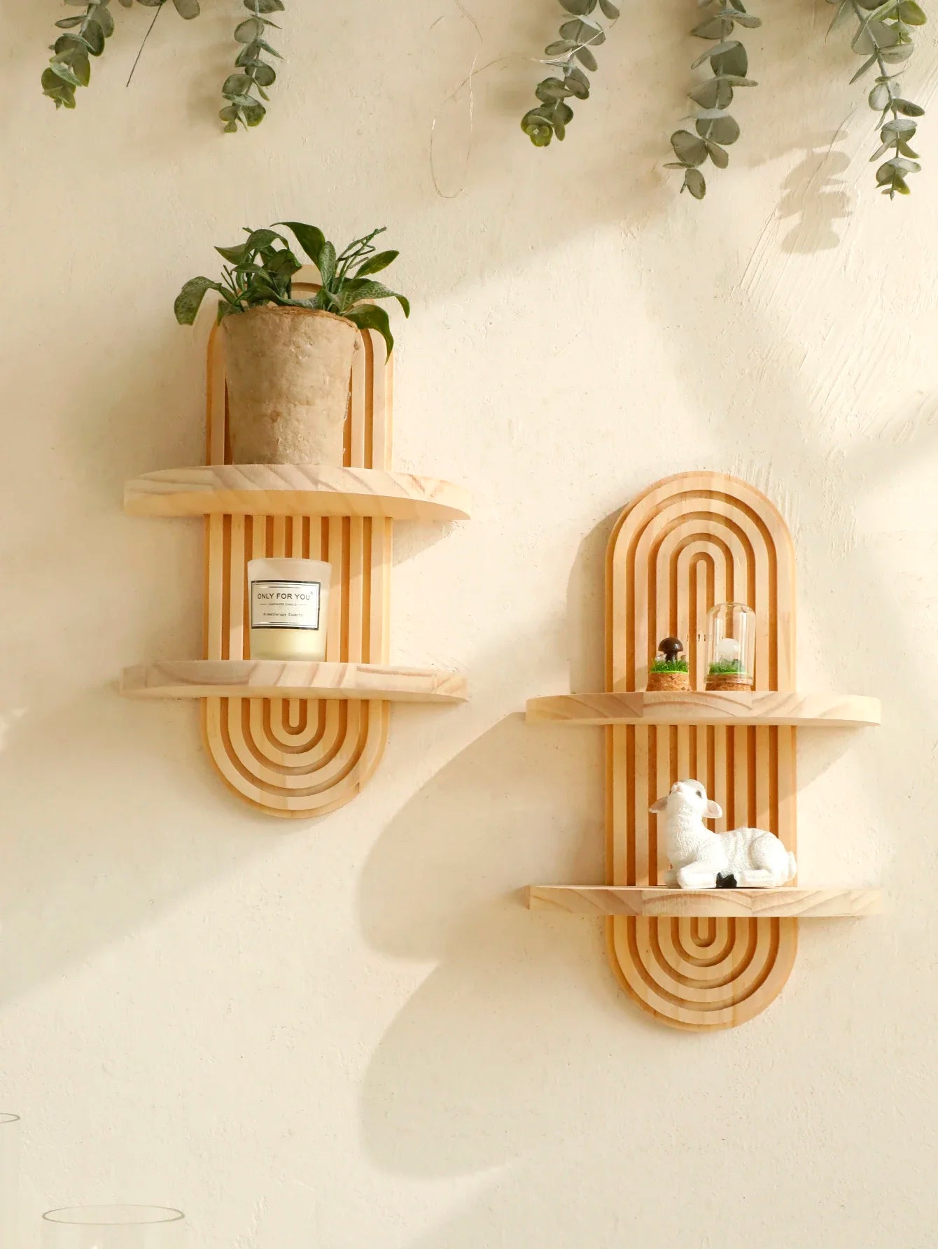 Boho Style Wooden Shelves, Wall Mounted Storage Rack Modern Home Decor ,Display Decoration for Living Room