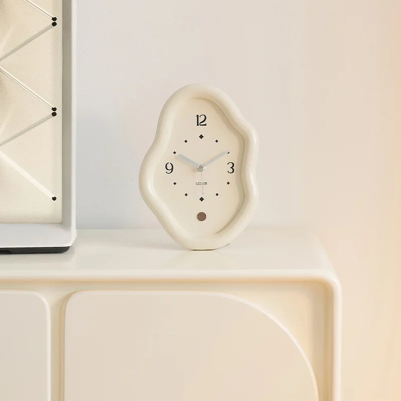 Wooden Clock Ins Simple Desktop Decoration Home Cream Style Clock Living Room Entrance Desk Clock Fun Decoration Bedroom Clock