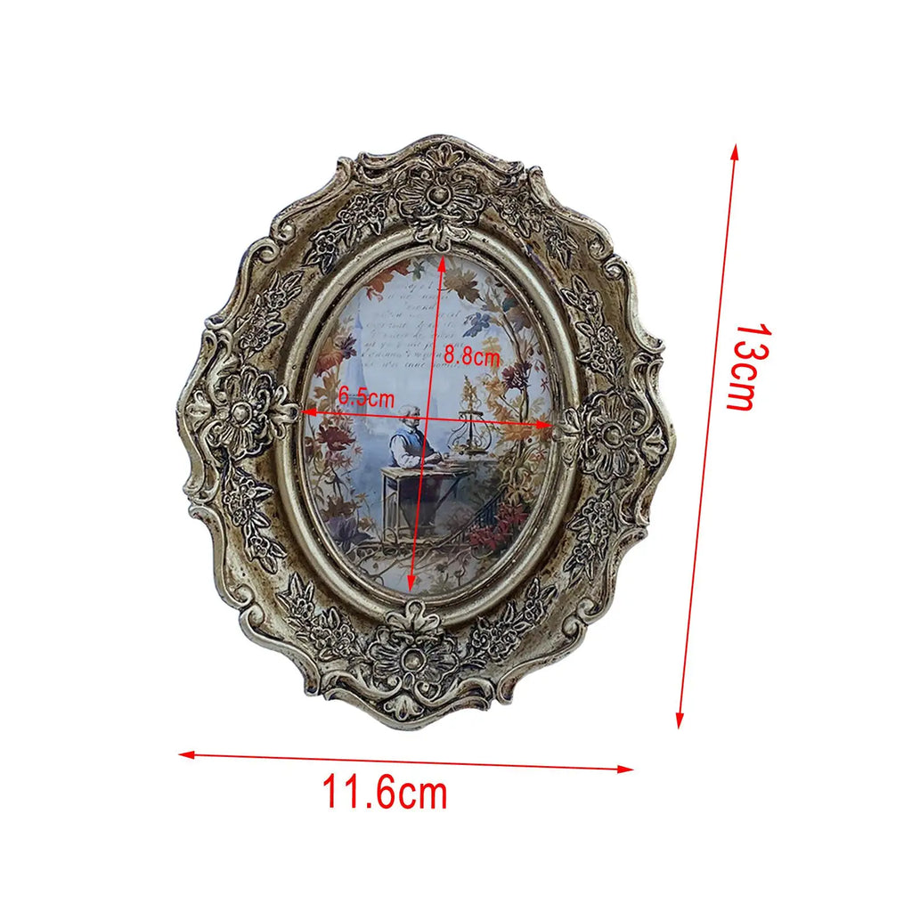 Picture Frame Room Oval Retro Desk DIY Elegant Antique Picture Display Photo Holder for Bedroom Holiday Table Hallway Party