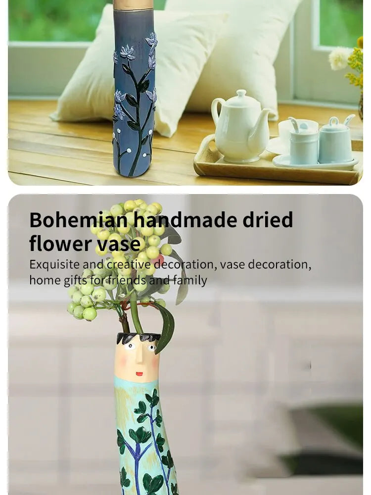Bohemian Family Face Vase Handmade Resin Dried Flowers Home Decor Vase Crafts Bathroom Bookshelf Living Room Decoration