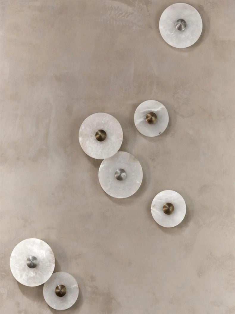 Art Deco Natural Marble LED Wall Lamp Hotel Hall Foyer Aisle Corridor Sconce Round Stone Gold Aluminium Free Collocation