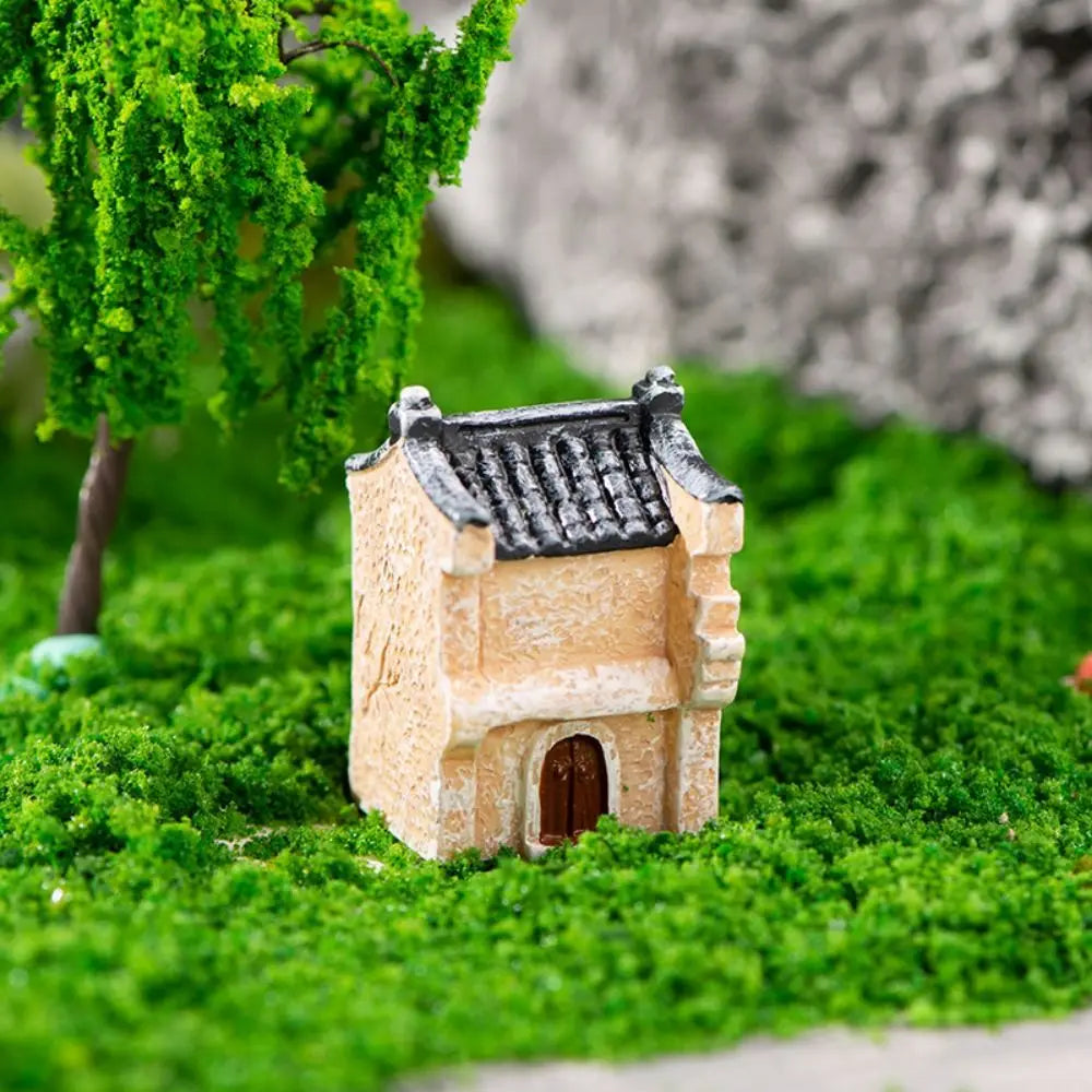 Decorative Mini Resin House Chinese Style Retor Bonsai Landscaping Resin Mini House Retro Building Home Desk
