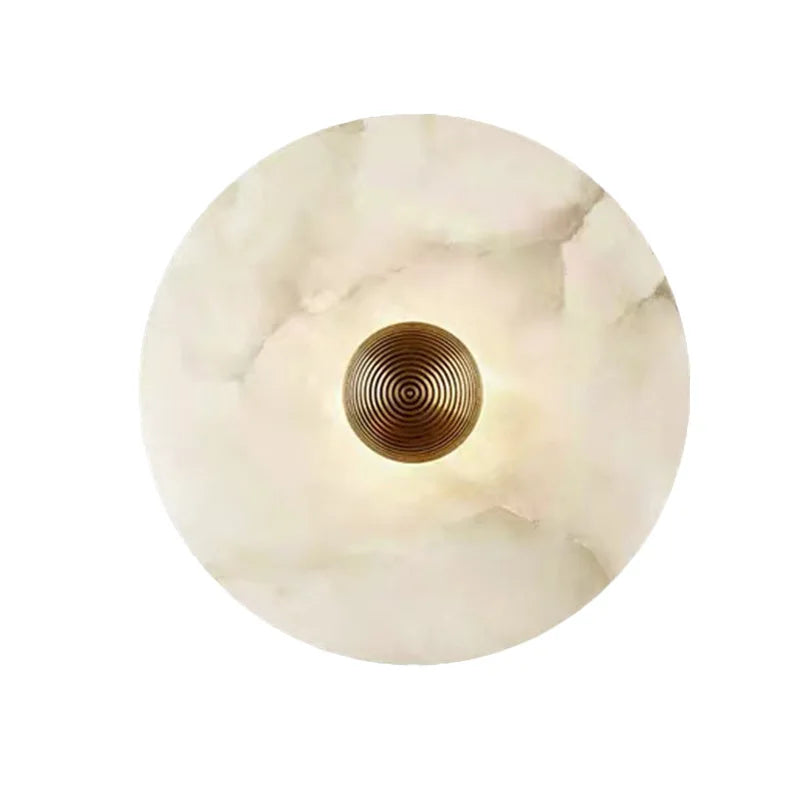 Art Deco Round LED Wall Sconce Natural Marble Brass Parlor Aisle Corridor Wall Lights Atmosphere Decoration Lamp Drop Shipping