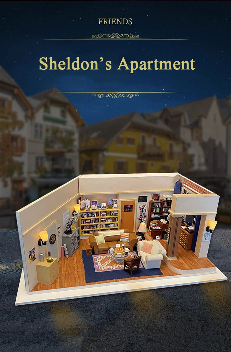 DIY Wooden Central Perk Cafe Casa Miniature Building Kits Bookend With Lights Assembled Bookshelf Home Decoration Friends Gifts