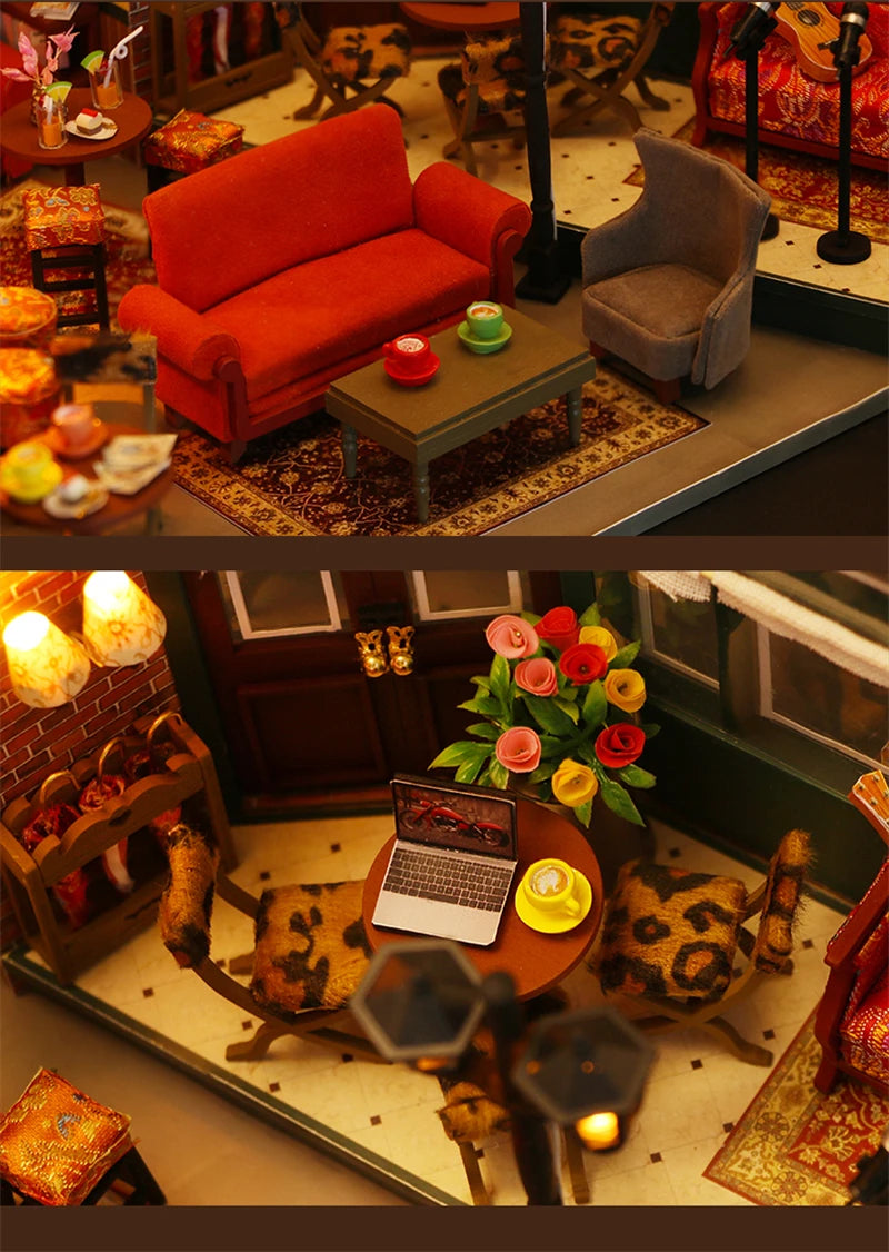 DIY Wooden Central Perk Cafe Casa Miniature Building Kits Bookend With Lights Assembled Bookshelf Home Decoration Friends Gifts
