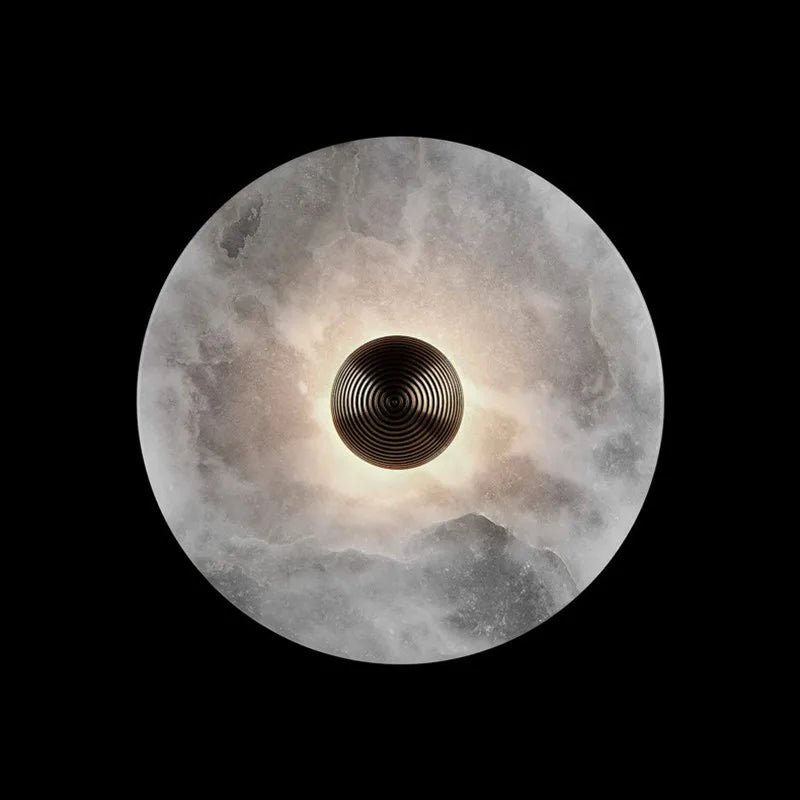 Art Deco Round LED Wall Sconce Natural Marble Brass Parlor Aisle Corridor Wall Lights Atmosphere Decoration Lamp Drop Shipping
