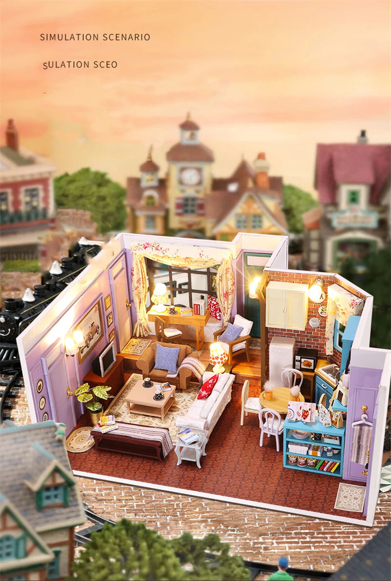 DIY Wooden Central Perk Cafe Casa Miniature Building Kits Bookend With Lights Assembled Bookshelf Home Decoration Friends Gifts