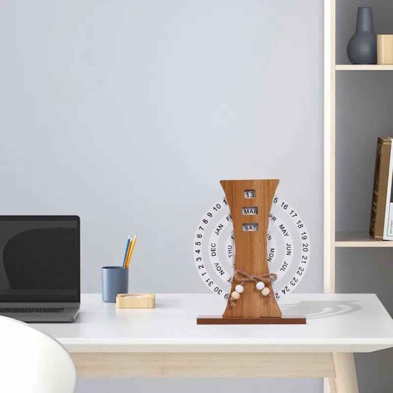 Wooden Creative Simple Living Room Desk Calendar Manually Rotated Bedroom Desk Calendar Luxury Modern Art Home Decoration