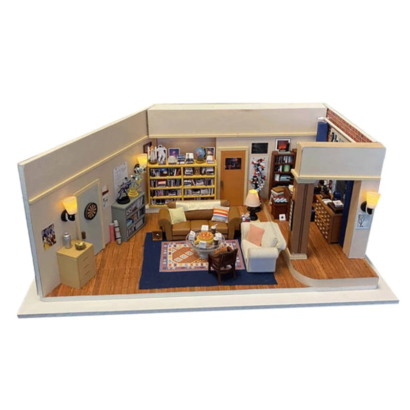DIY Wooden Central Perk Cafe Casa Miniature Building Kits Bookend With Lights Assembled Bookshelf Home Decoration Friends Gifts