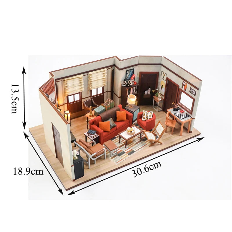 DIY Wooden Central Perk Cafe Casa Miniature Building Kits Bookend With Lights Assembled Bookshelf Home Decoration Friends Gifts