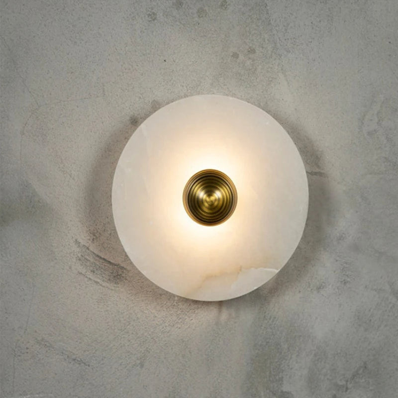 Art Deco Natural Marble LED Wall Lamp Hotel Hall Foyer Aisle Corridor Sconce Round Stone Gold Aluminium Free Collocation