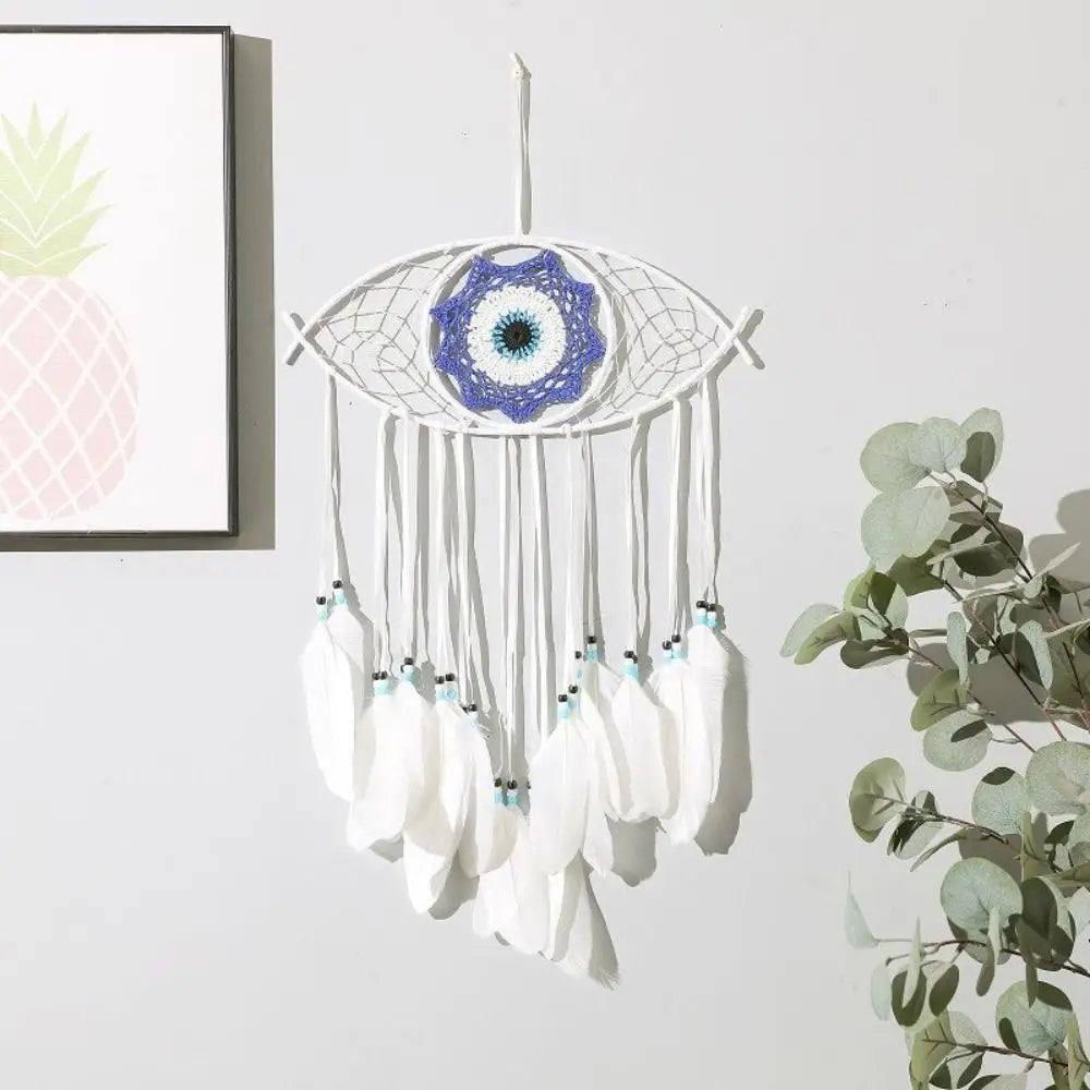 Boho Room Decor Handmade Dreamcatcher Creative Blue Feather Evil Eye Dream Catcher Funny Macrame Wall Hanging Bedroom