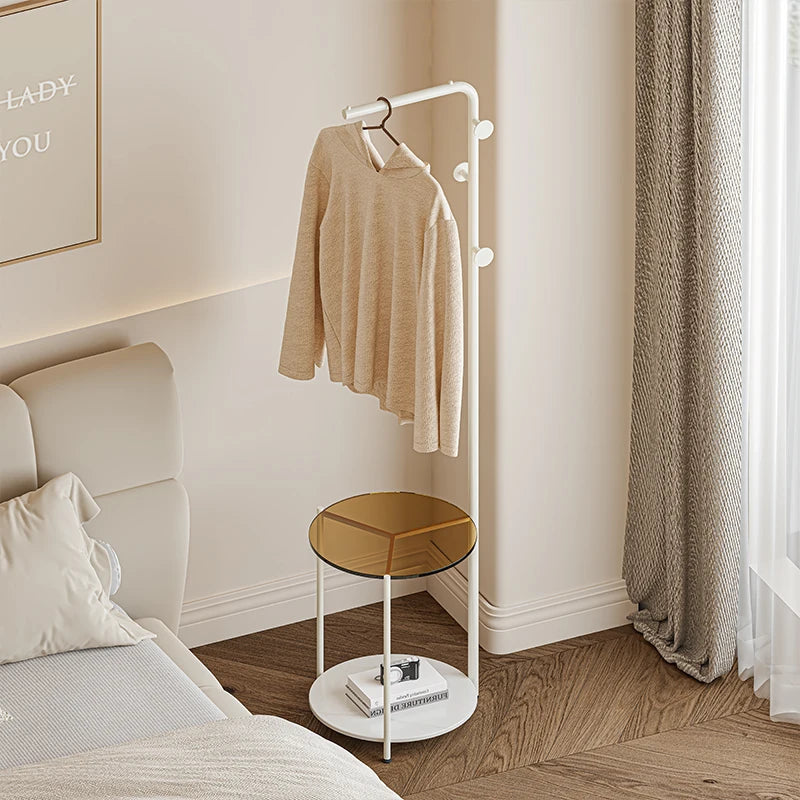 Bedroom Multifunctional Hanger Bedside Table Integrated Glass Home Bedside Coat Rack Floor Simple Cabodeiro De Chao Furniture