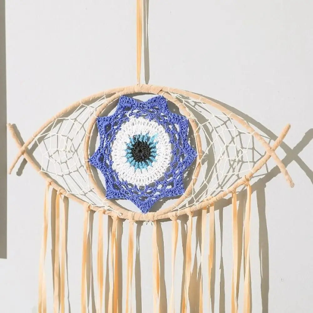 Boho Room Decor Handmade Dreamcatcher Creative Blue Feather Evil Eye Dream Catcher Funny Macrame Wall Hanging Bedroom