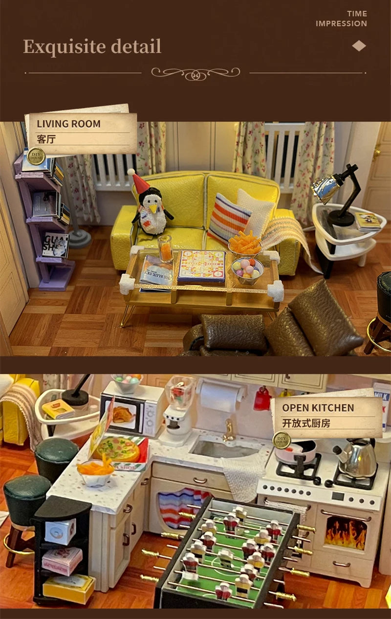 DIY Wooden Central Perk Cafe Casa Miniature Building Kits Bookend With Lights Assembled Bookshelf Home Decoration Friends Gifts