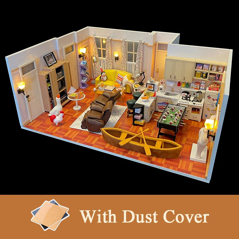DIY Wooden Central Perk Cafe Casa Miniature Building Kits Bookend With Lights Assembled Bookshelf Home Decoration Friends Gifts