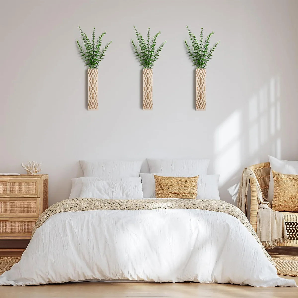 Bohemian Style  Wall Vases Dried Flower Vases Decorated with Simulated Plants Wooden Vases Living Room Decoration
