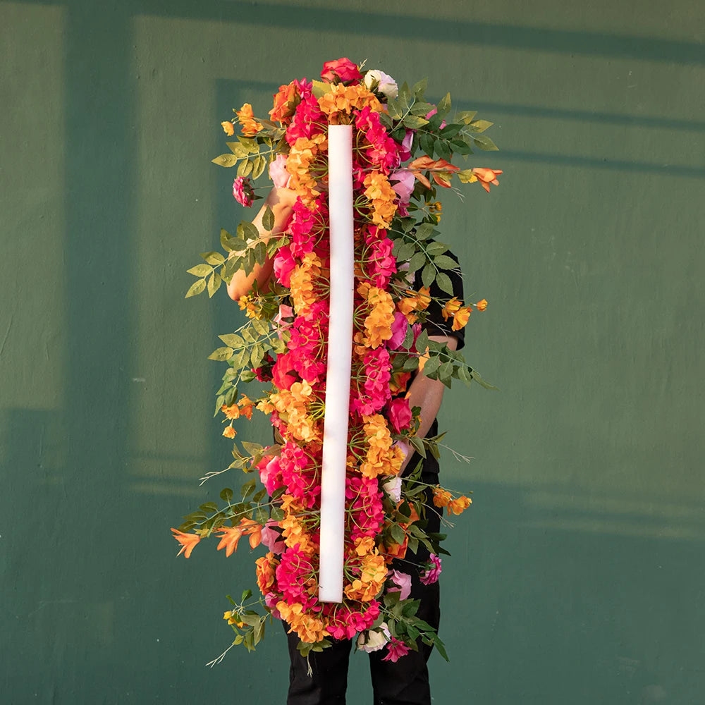 Deco Mariage Backdrop Fleurs Artificielles Decoration Custom Orange Pink Rose Hydrangea Floral Arrangement Decor Props HY2451