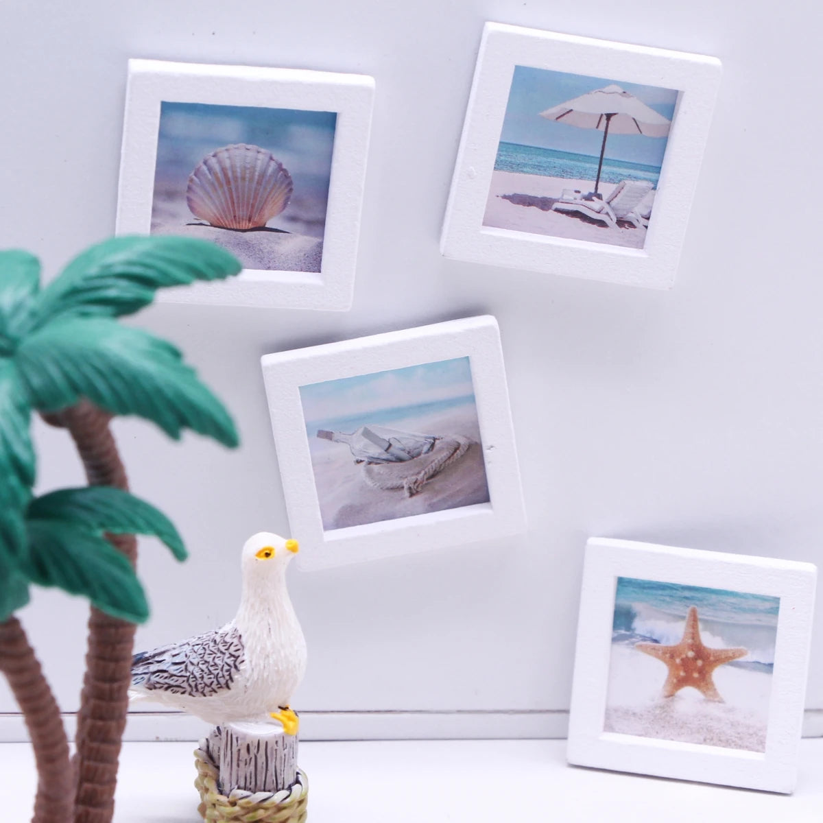 Dollhouse Miniature Wooden Ocean Beach Landscape Vintage Paintings Beach Pictures Framed Wall Art Mini Bedroom Living Home Deco