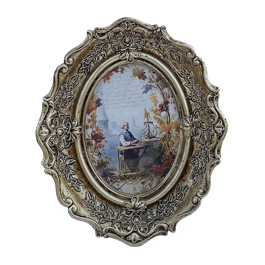 Picture Frame Room Oval Retro Desk DIY Elegant Antique Picture Display Photo Holder for Bedroom Holiday Table Hallway Party