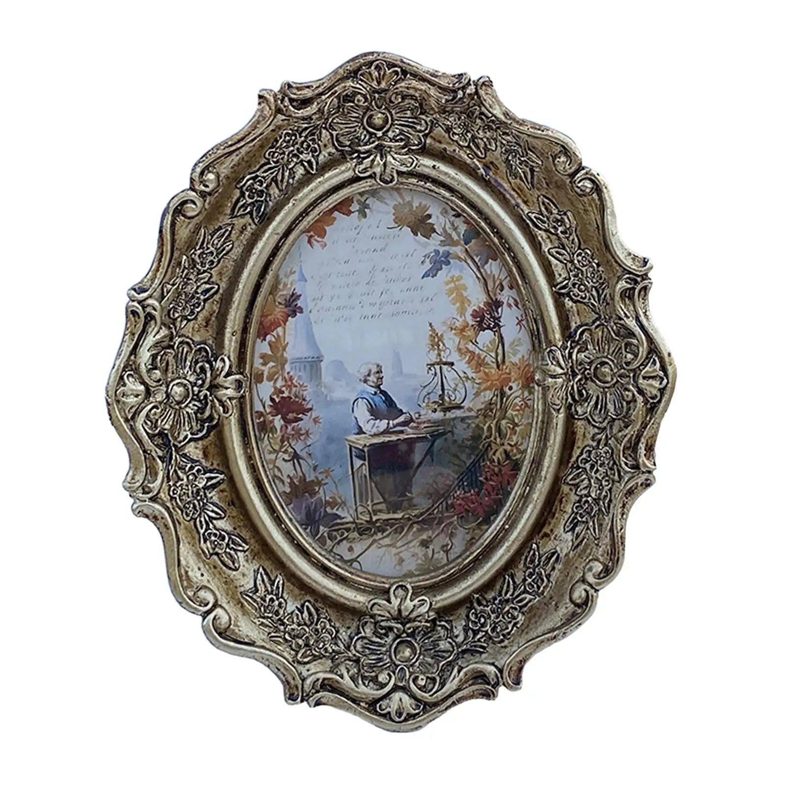Picture Frame Room Oval Retro Desk DIY Elegant Antique Picture Display Photo Holder for Bedroom Holiday Table Hallway Party