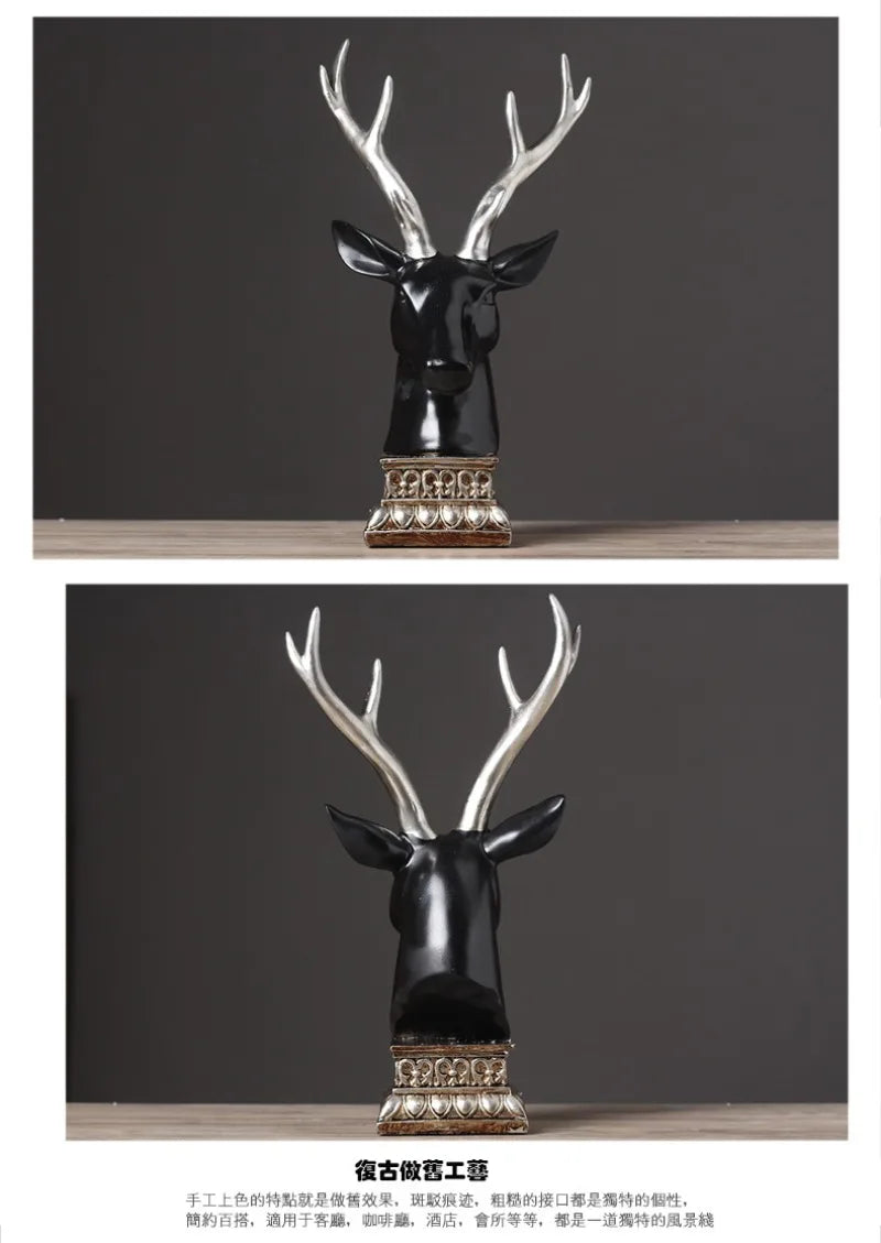 American Luxury Deer Head Decoration Crafts Deer Model Home TV Cabinet Model Room Soft Figurines Creative Miniatures Ornaments