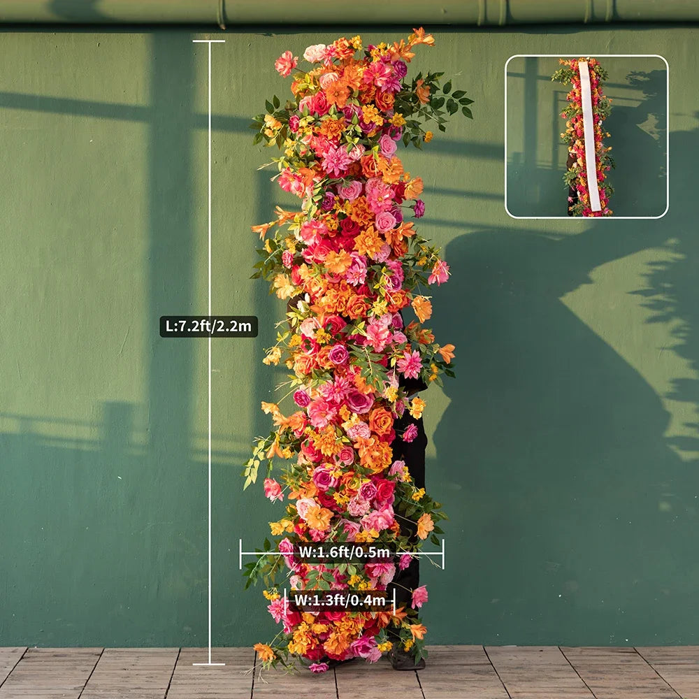 Deco Mariage Backdrop Fleurs Artificielles Decoration Custom Orange Pink Rose Hydrangea Floral Arrangement Decor Props HY2451