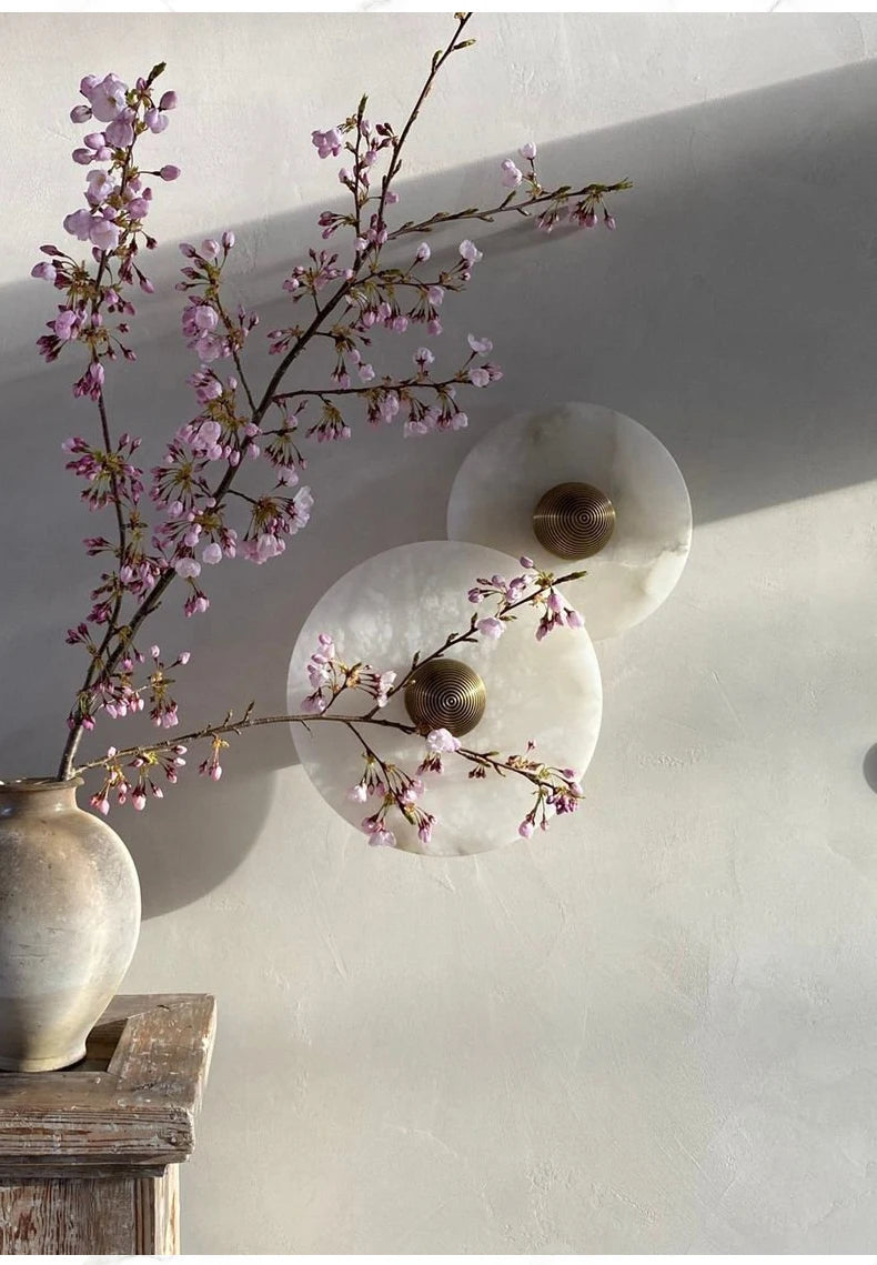 Art Deco Natural Marble LED Wall Lamp Hotel Hall Foyer Aisle Corridor Sconce Round Stone Gold Aluminium Free Collocation