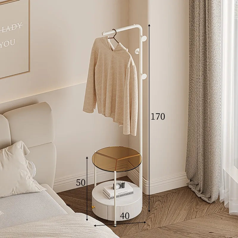 Bedroom Multifunctional Hanger Bedside Table Integrated Glass Home Bedside Coat Rack Floor Simple Cabodeiro De Chao Furniture