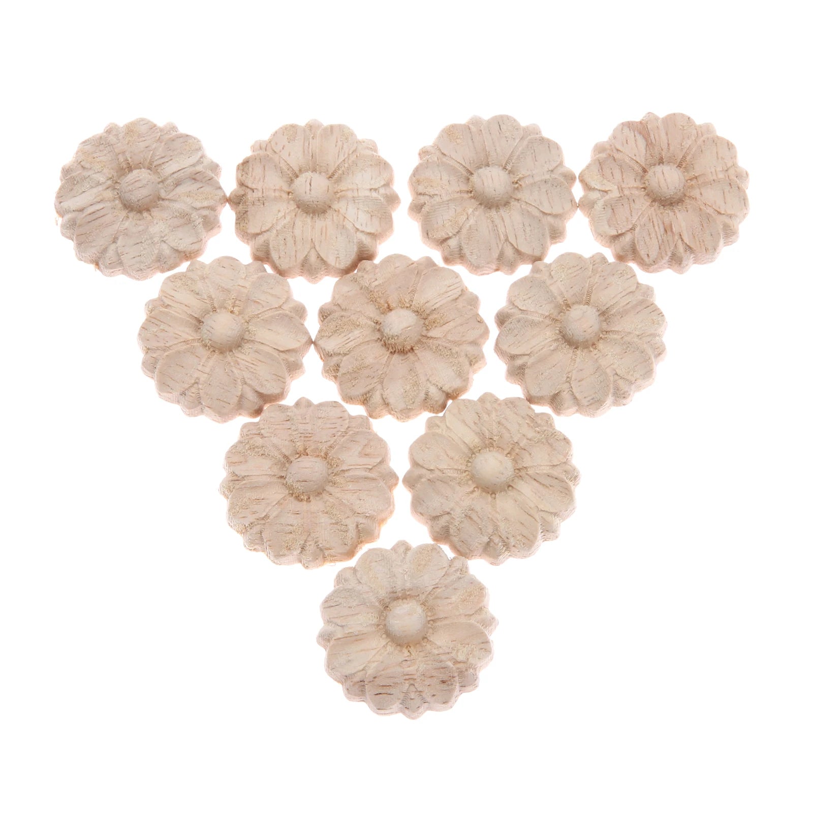 10Pc 3cm Wood Carved Corner Frame Applique Onlay Decal Round Flower Carving Craft Decals for Home Cabinet Door Dresser Bed Decor