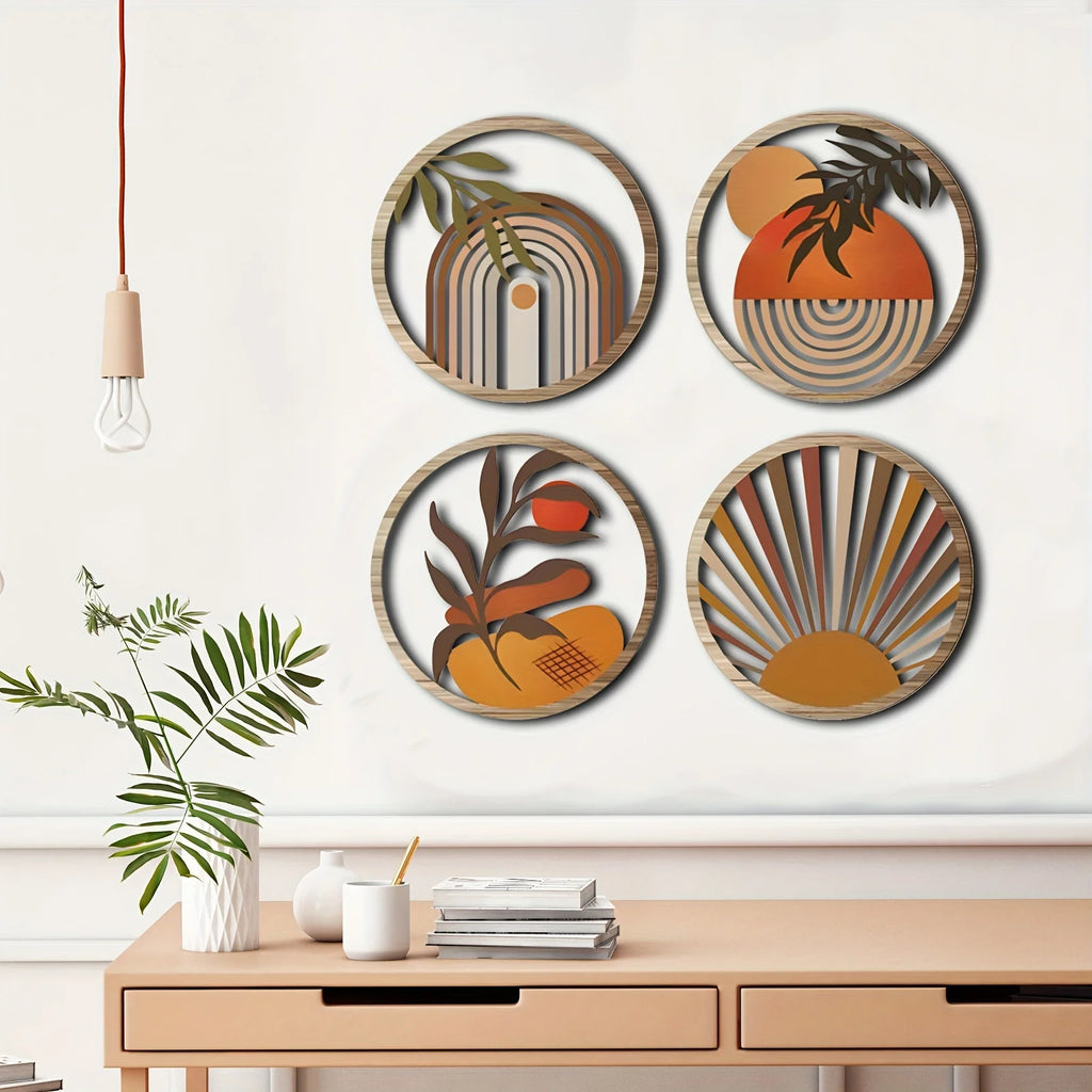 4 Hollowed-out Country Farmhouse Wall Art Decoration Bohemian Sculpture for Living Room Bedroom Country Courtyard Housewarming