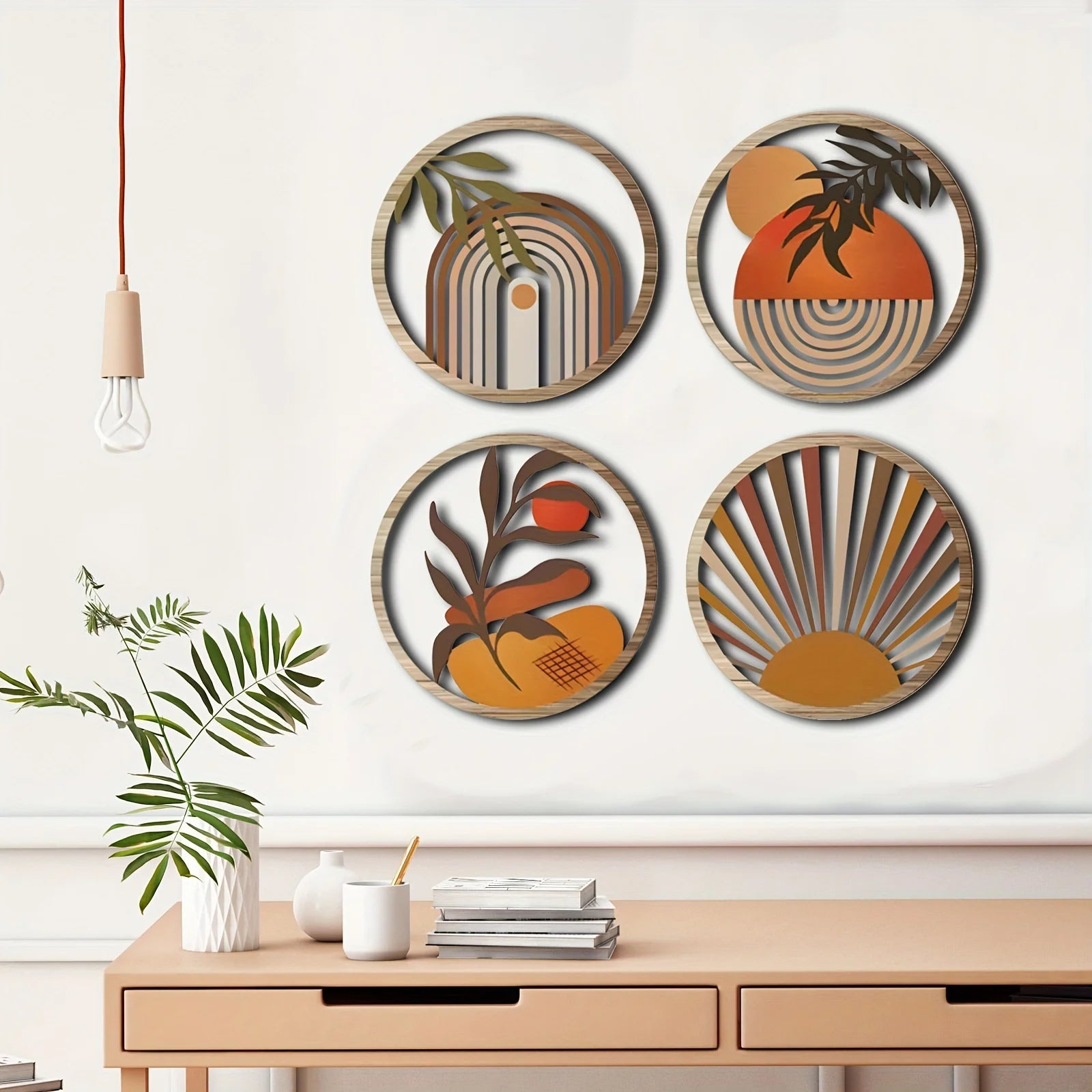4 Hollowed-out Country Farmhouse Wall Art Decoration Bohemian Sculpture for Living Room Bedroom Country Courtyard Housewarming