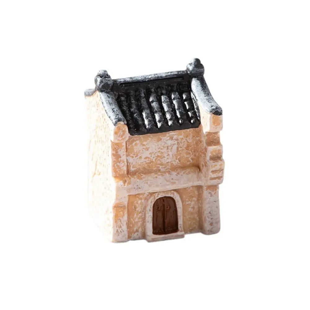 Decorative Mini Resin House Chinese Style Retor Bonsai Landscaping Resin Mini House Retro Building Home Desk