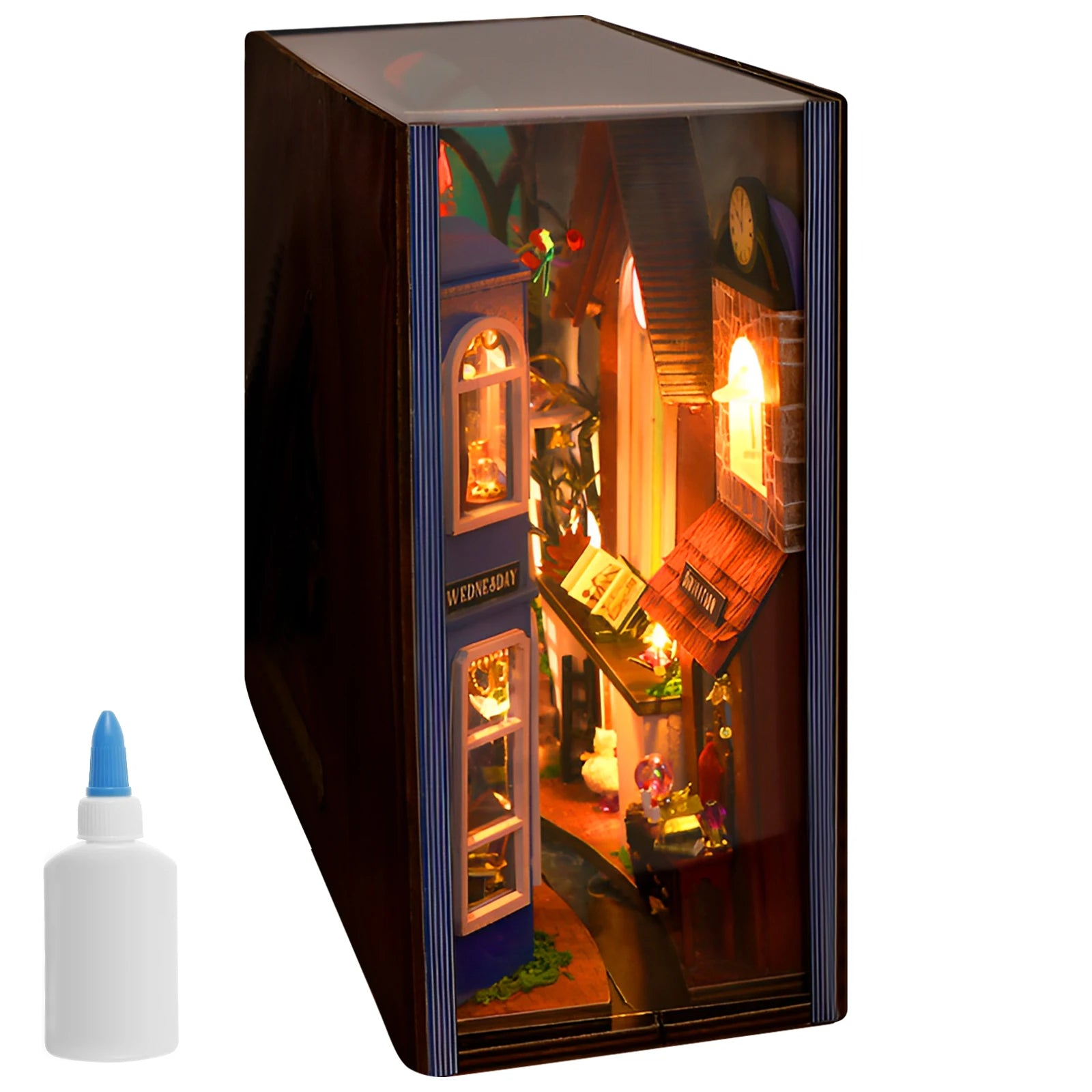 DIY Book Nook Kit Decorative Miniature House Bookend Bookshelf Insert Decor Kit Creative DIY Bookend Model Set for Desk