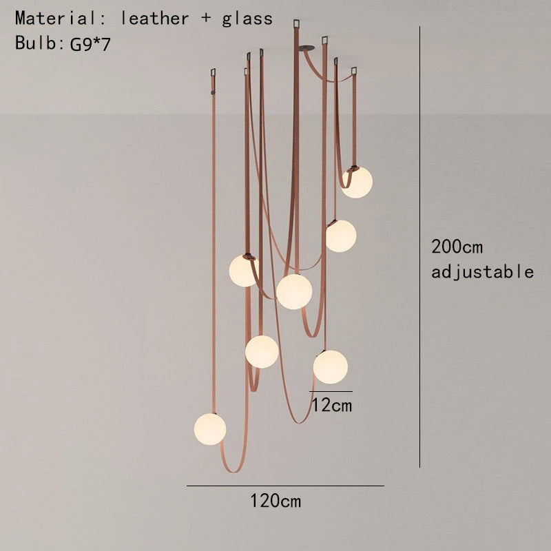 Art Deco White Glass Chandeliers Brown Black Artificial Leather Lighting G9 Bulb For Hall Parlor Dining Room Office Kitchen