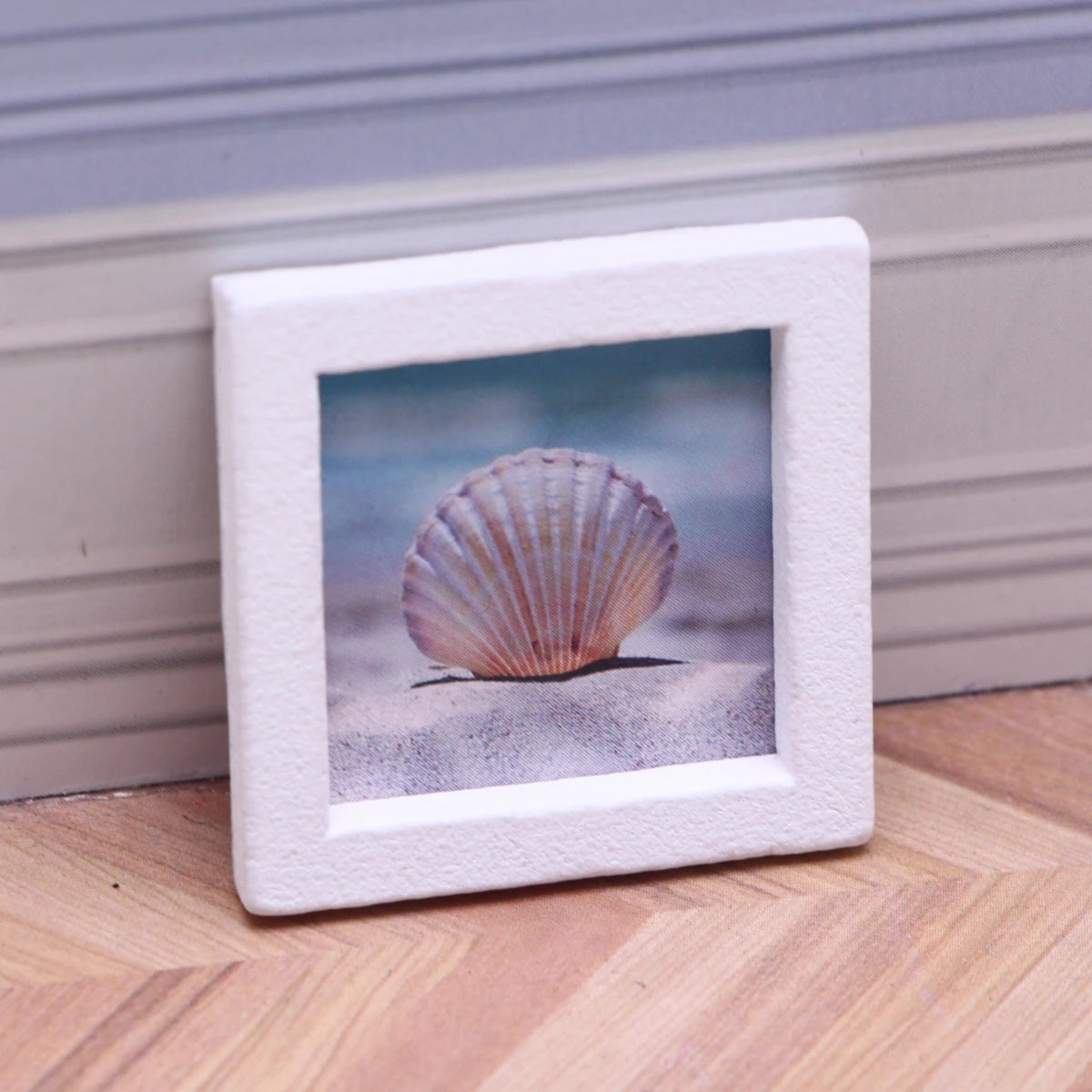 Dollhouse Miniature Wooden Ocean Beach Landscape Vintage Paintings Beach Pictures Framed Wall Art Mini Bedroom Living Home Deco