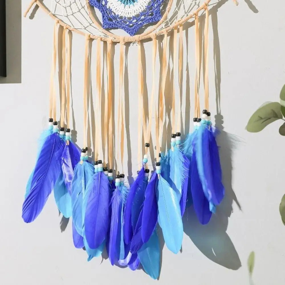 Boho Room Decor Handmade Dreamcatcher Creative Blue Feather Evil Eye Dream Catcher Funny Macrame Wall Hanging Bedroom