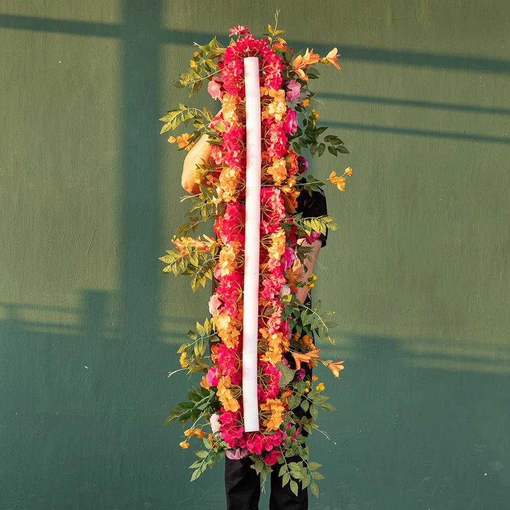 Deco Mariage Backdrop Fleurs Artificielles Decoration Custom Orange Pink Rose Hydrangea Floral Arrangement Decor Props HY2451