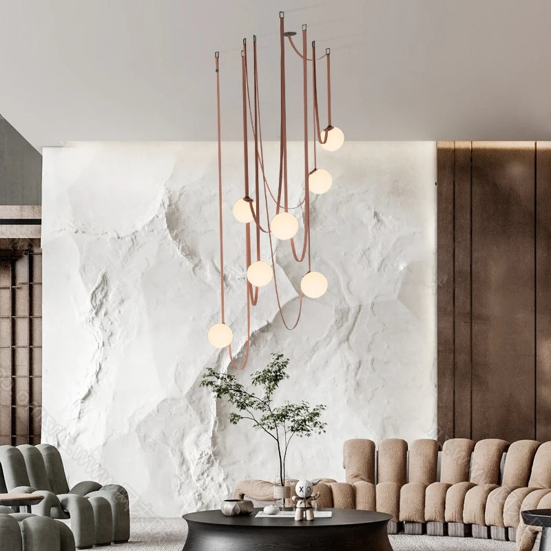 Art Deco White Glass Chandeliers Brown Black Artificial Leather Lighting G9 Bulb For Hall Parlor Dining Room Office Kitchen