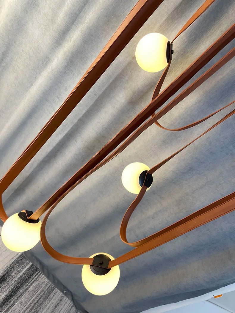 Art Deco White Glass Chandeliers Brown Black Artificial Leather Lighting G9 Bulb For Hall Parlor Dining Room Office Kitchen
