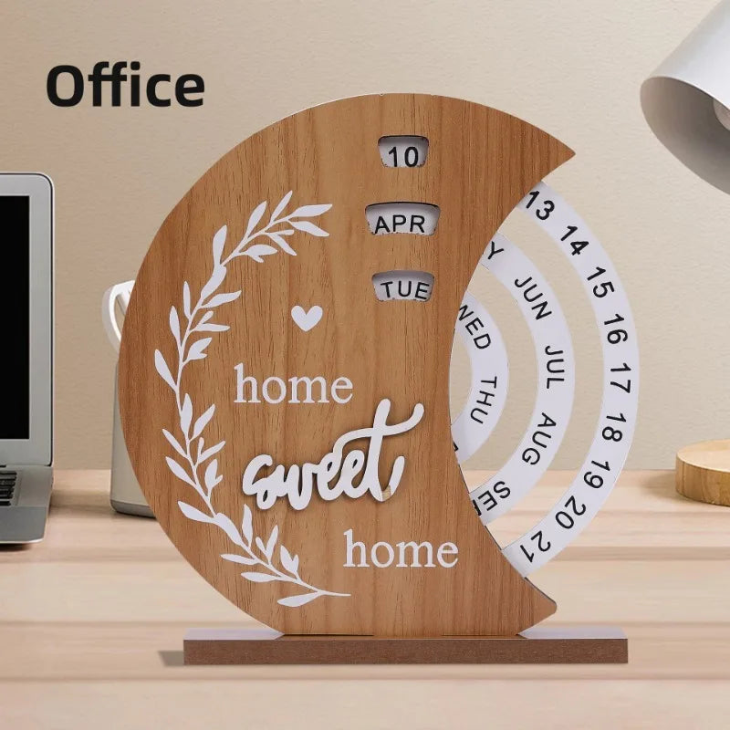 Wooden Creative Simple Living Room Desk Calendar Manually Rotated Bedroom Desk Calendar Luxury Modern Art Home Decoration