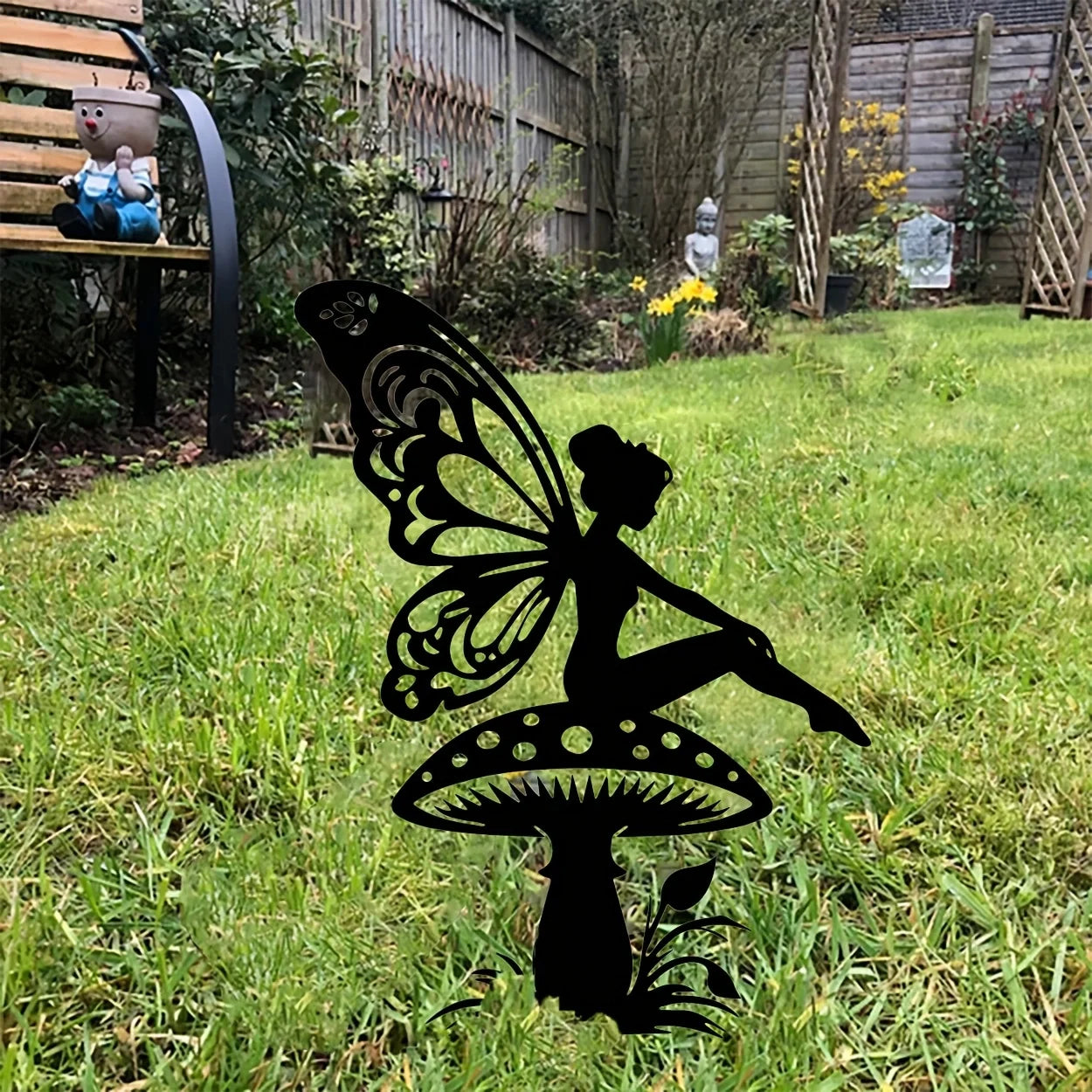 Art Deco Metal Mushroom Fairies Garden Theme Wall Sculpture Elves Home Iron Fairy Decor Artwork Sign Outdoor Decorative Gifts