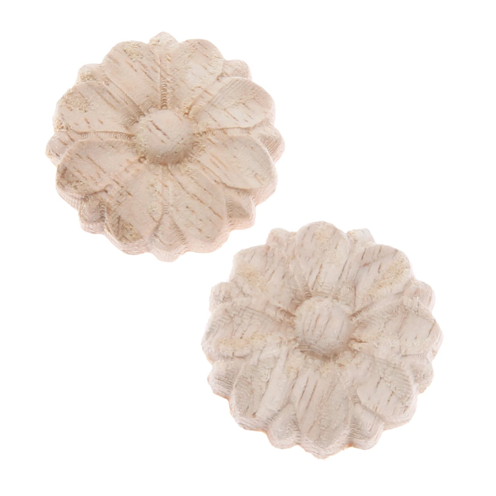 10Pc 3cm Wood Carved Corner Frame Applique Onlay Decal Round Flower Carving Craft Decals for Home Cabinet Door Dresser Bed Decor