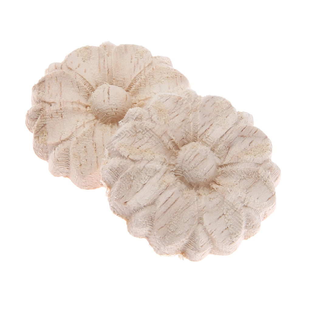 10Pc 3cm Wood Carved Corner Frame Applique Onlay Decal Round Flower Carving Craft Decals for Home Cabinet Door Dresser Bed Decor